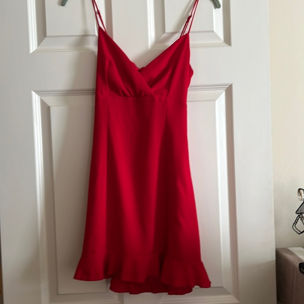 Red flowy mini dress